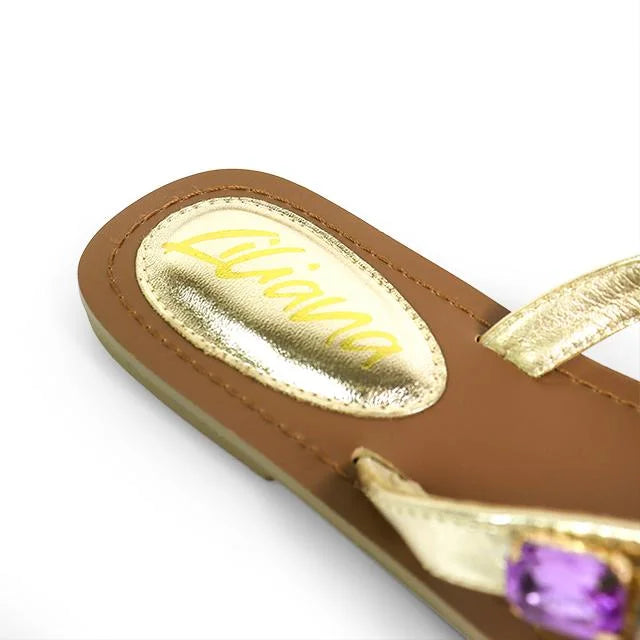 Glam Marlo 256 Crystal Flat Sandals Gold shoes