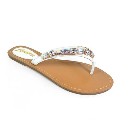 Glam Marlo 256 Crystal Flat Sandals White shoes