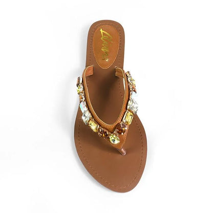 Glam Marlo 256 Crystal Flat Sandals Tan shoes