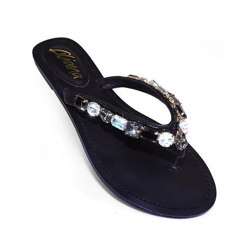 Glam Marlo 256 Crystal Flat Sandals Black shoes
