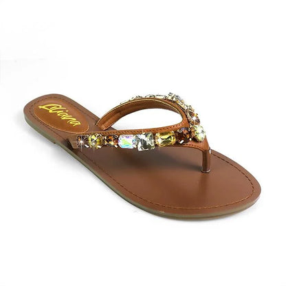 Glam Marlo 256 Crystal Flat Sandals Tan shoes