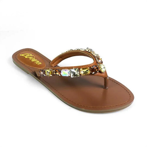 Glam Marlo 256 Crystal Flat Sandals Tan shoes
