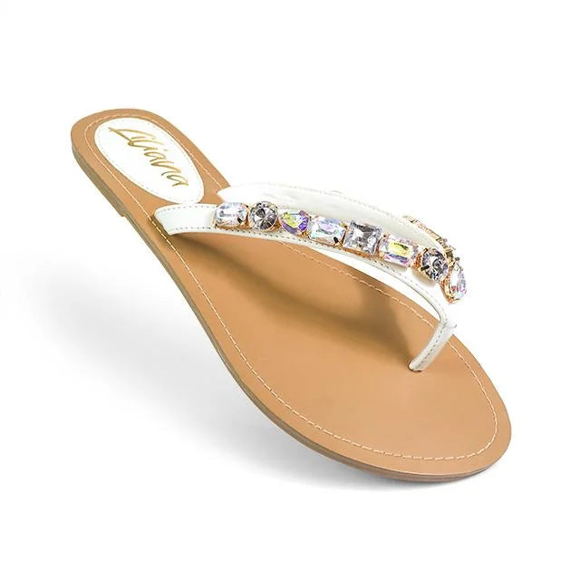 Glam Marlo 256 Crystal Flat Sandals White shoes