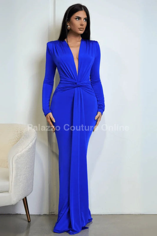 Glam Twist Maxi Dress Royal Blue