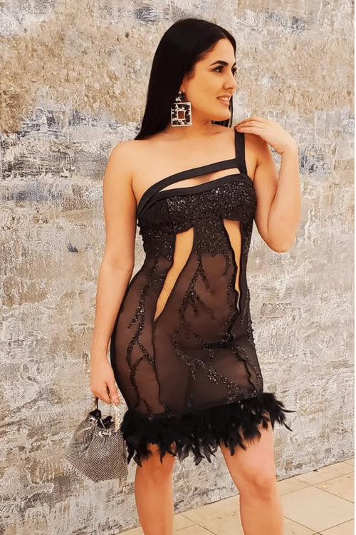Glamour Black Mini Dress with Stretch Fit