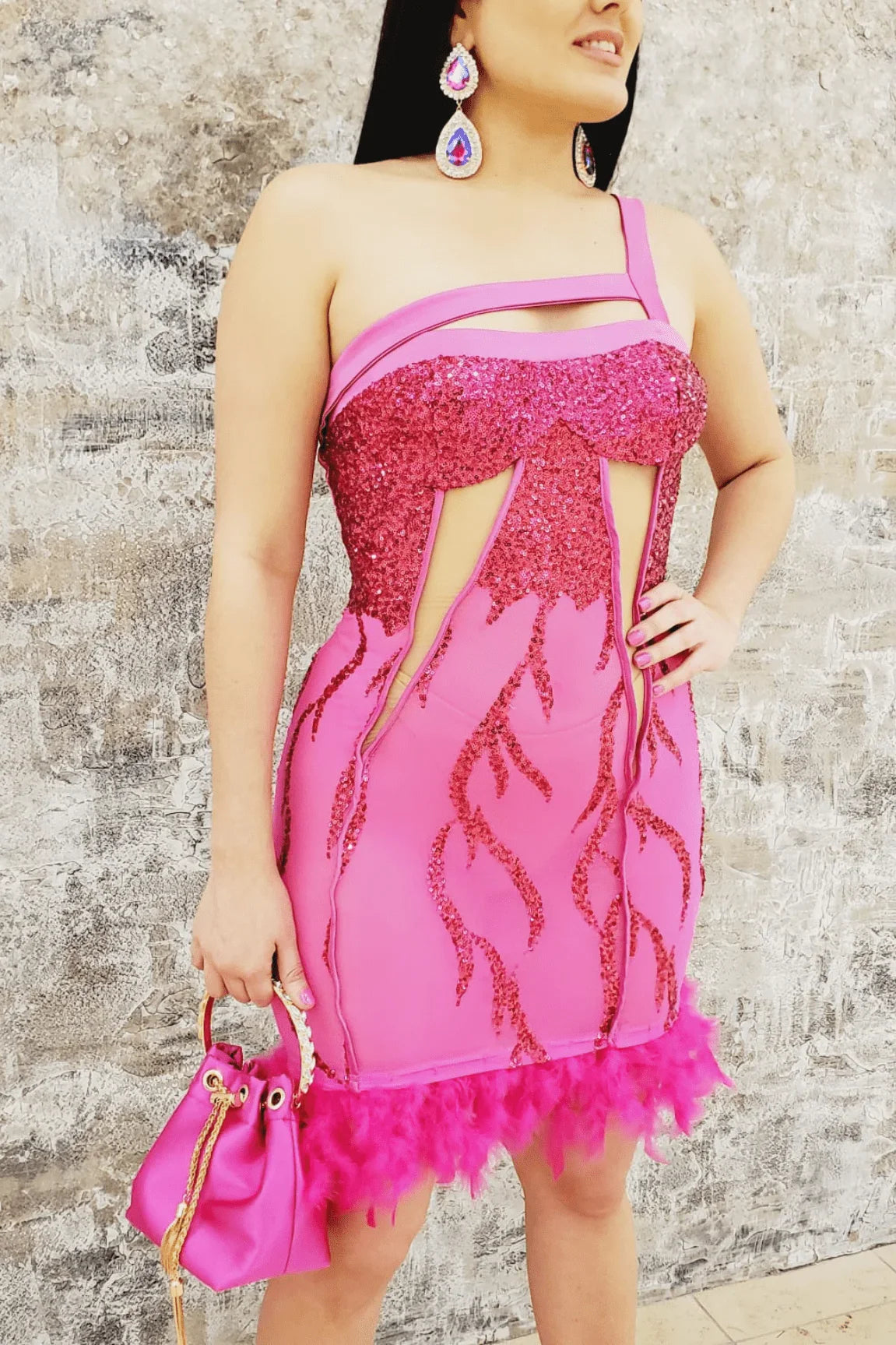 Glamour Hot Pink Mini Dress with Stretch Fit