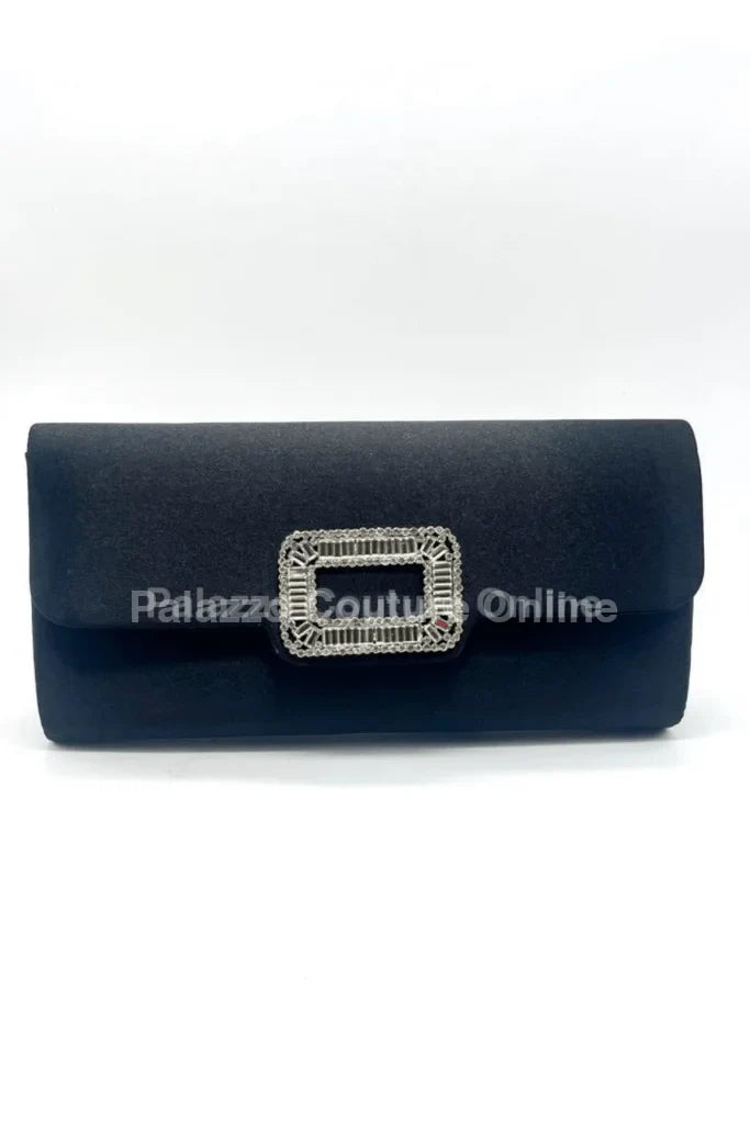 Glamour Night Black Clutch with Rhinestone Detail