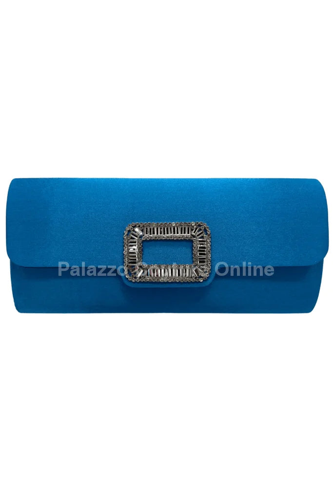 Glamour Night Blue Evening Clutch with Rhinestone Detail