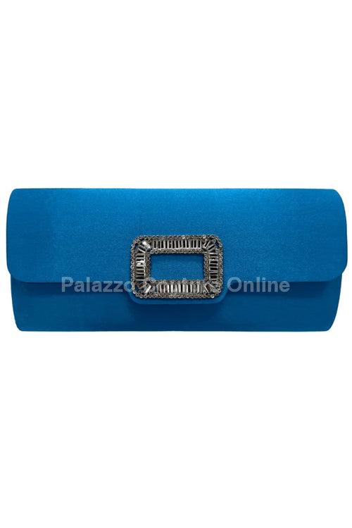 Glamour Night Blue Evening Clutch with Rhinestone Detail