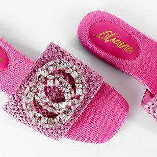 Glamour Pink Slides with Gemstone Detail