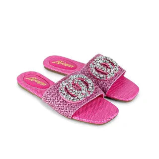 Glamour Pink Slides with Gemstone Detail