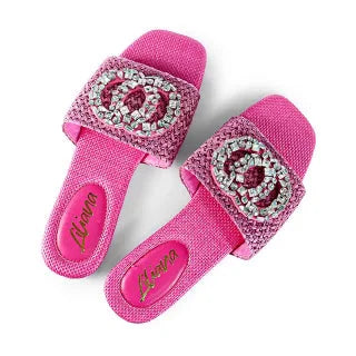 Glamour Pink Slides with Gemstone Detail