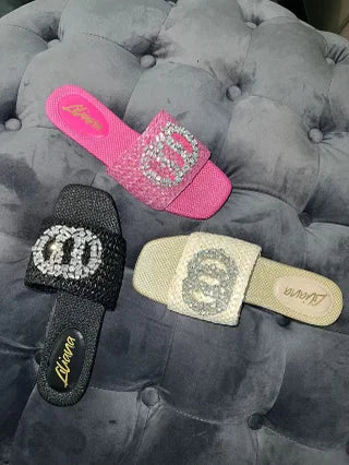 Glamour Pink Slides with Gemstone Detail