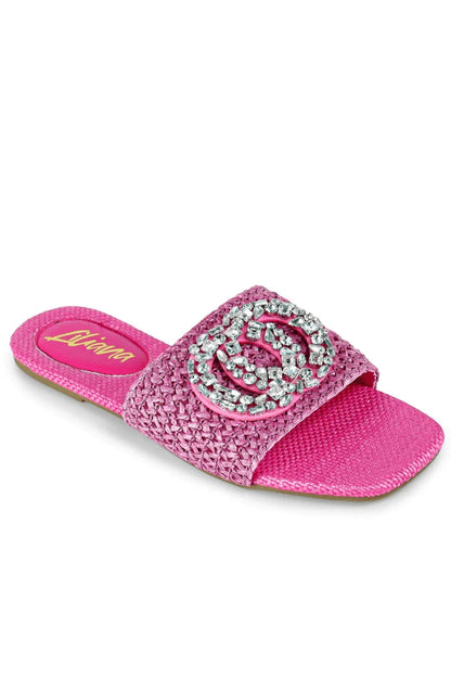 Glamour Pink Slides with Gemstone Detail
