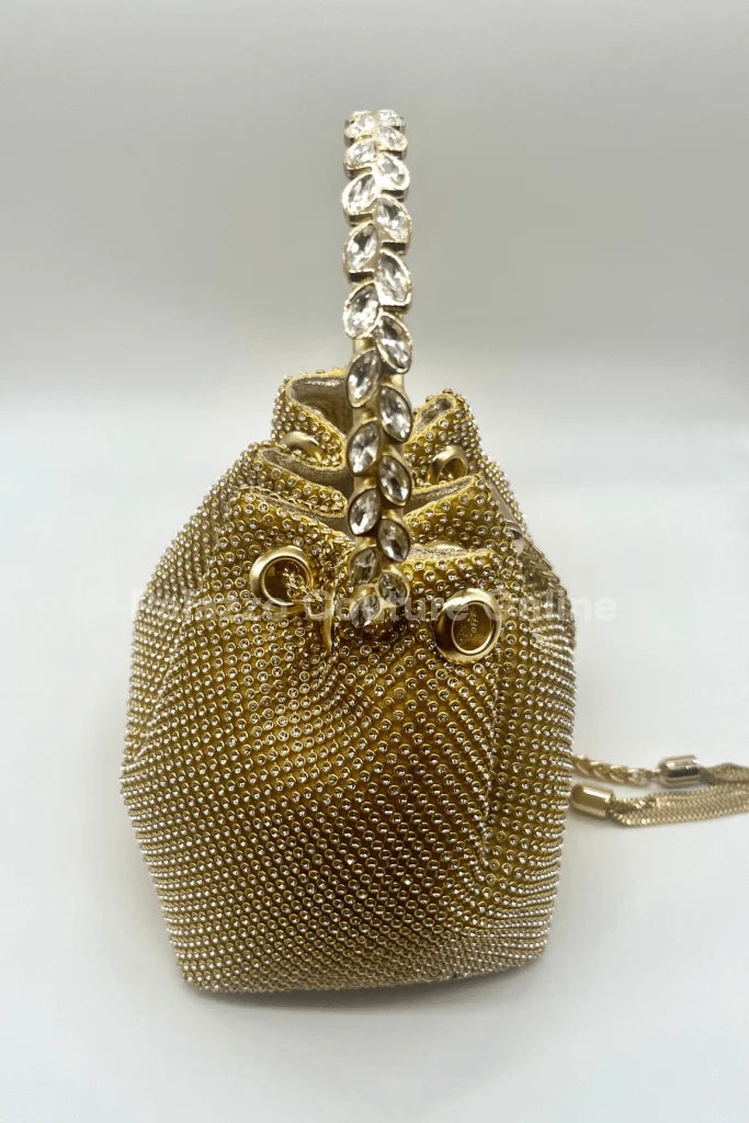 Glowing Moments Gold Rhinestone Handbag with Chain Strap