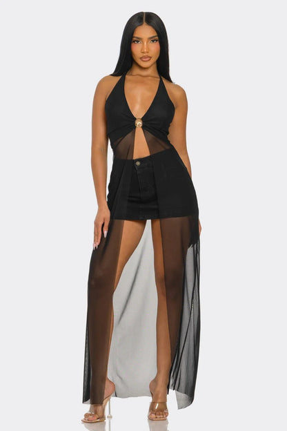 Goddess Glow Mesh Cover-Up Top - Black