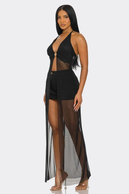 Goddess Glow Mesh Cover-Up Top - Black