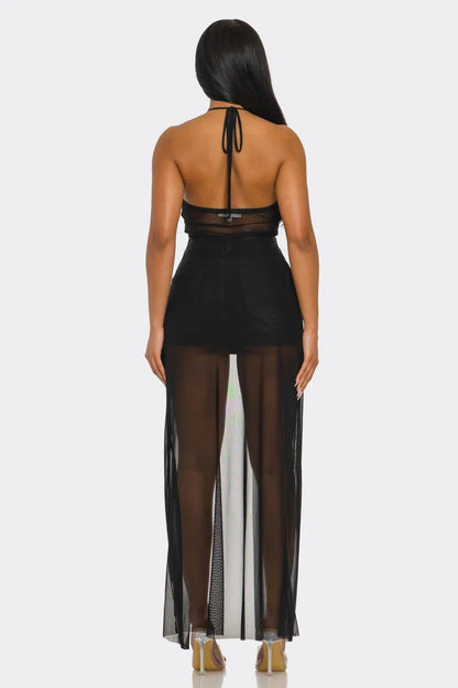 Goddess Glow Mesh Cover-Up Top - Black