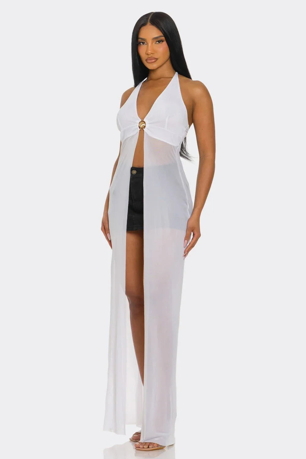 Goddess Glow Mesh Cover-Up Top - White
