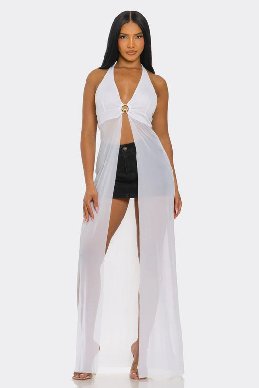 Goddess Glow Mesh Cover-Up Top - White