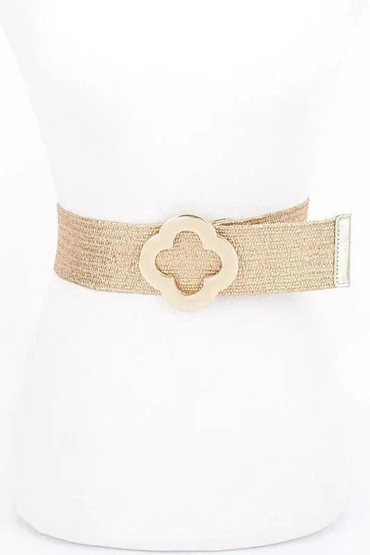 Elegance Bloom Metallic Stretch Belt - Gold