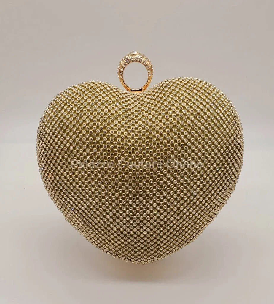 Gold Heart Clutch – Rhinestone Sparkle Evening Bag