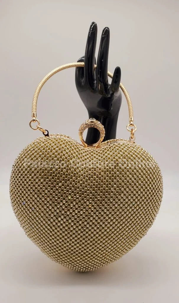 Gold Heart Clutch – Rhinestone Sparkle Evening Bag