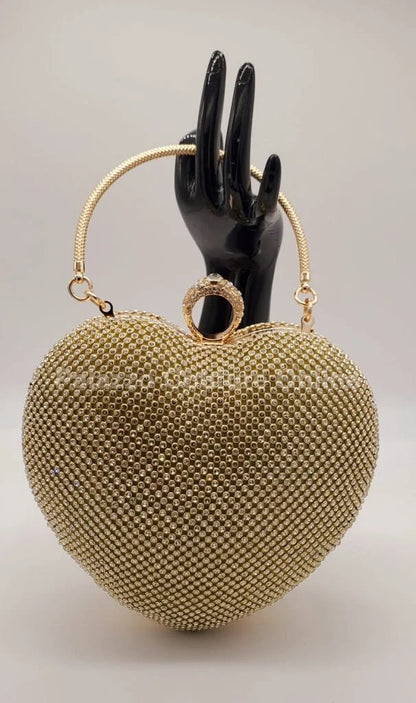 Gold Heart Clutch – Rhinestone Sparkle Evening Bag