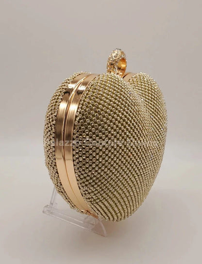 Gold Heart Clutch – Rhinestone Sparkle Evening Bag