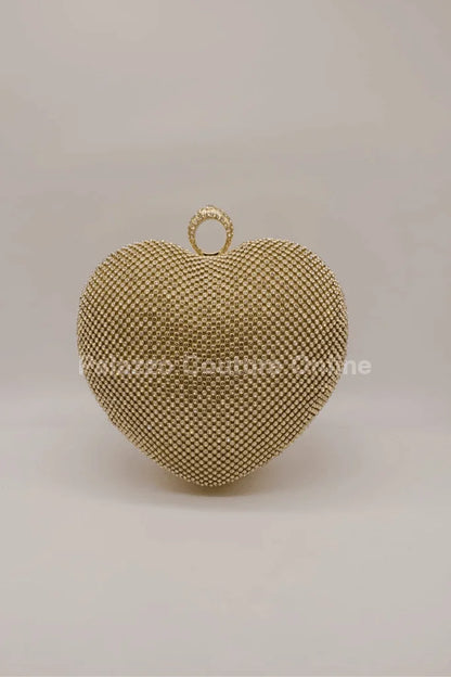 Gold Heart Clutch – Rhinestone Sparkle Evening Bag