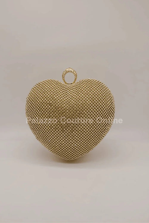 Gold Heart Clutch – Rhinestone Sparkle Evening Bag