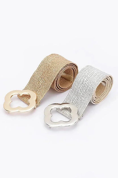 Elegance Bloom Metallic Stretch Belt - Gold