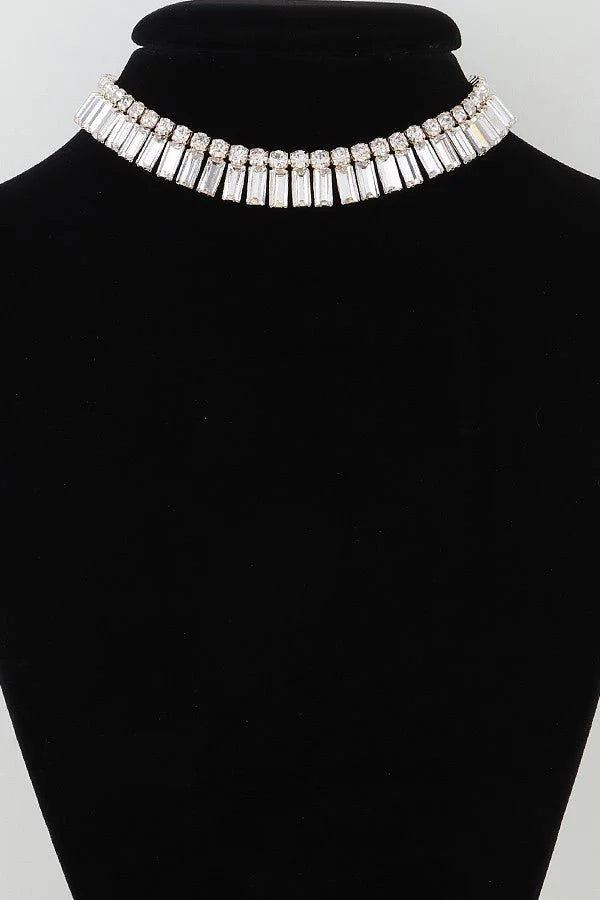 Gold Square Cut Rhinestone Statement Necklace Set