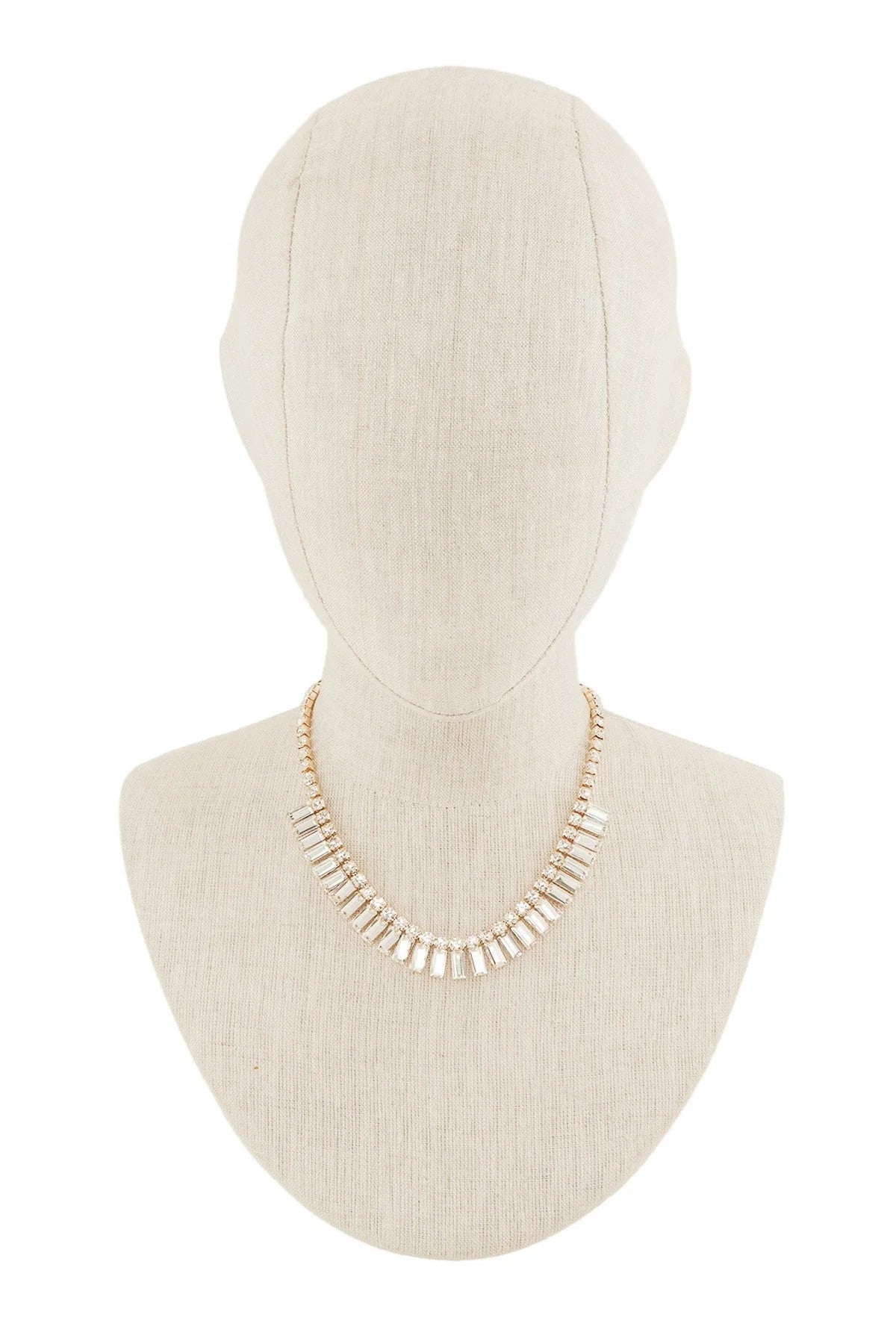 Gold Square Cut Rhinestone Statement Necklace Set