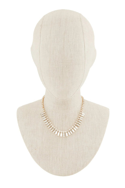 Gold Square Cut Rhinestone Statement Necklace Set
