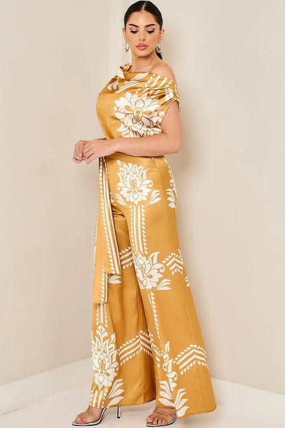 Golden Bloom Draped Jumpsuit Golden Mustard