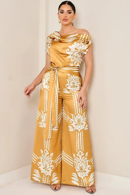 Golden Bloom Draped Jumpsuit Golden Mustard