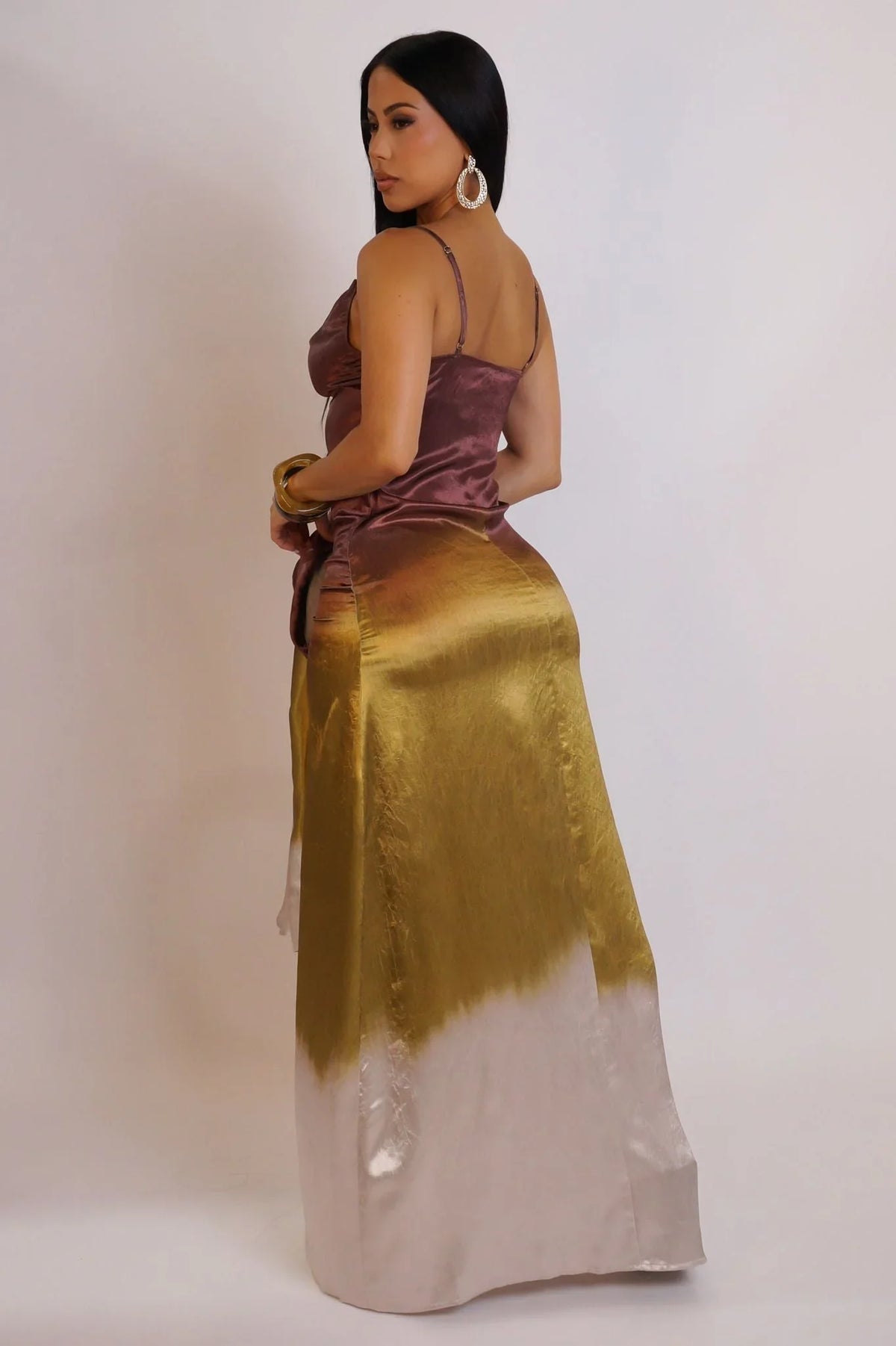 Golden Hour Satin Maxi Dress Set - Green