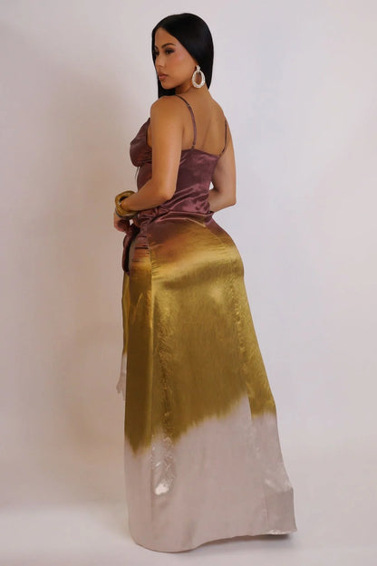 Golden Hour Satin Maxi Dress Set - Green