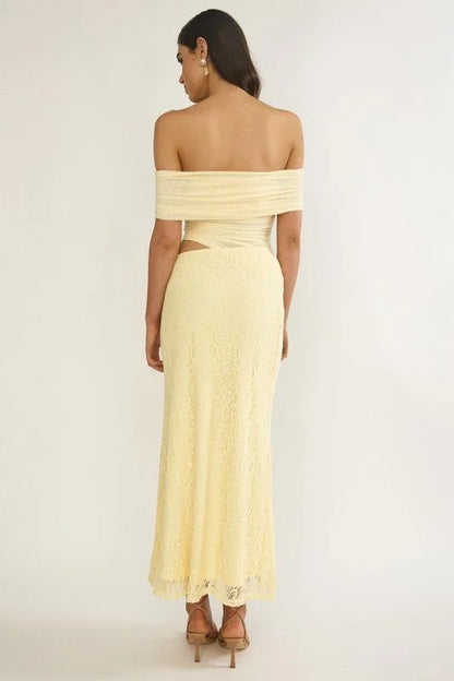 Golden Illusion Off-Shoulder Maxi Dress - Butter