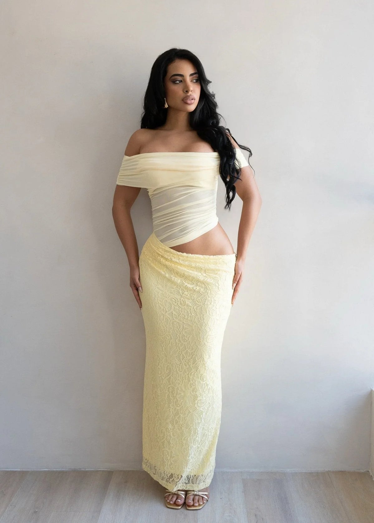 Golden Illusion Off-Shoulder Maxi Dress - Butter