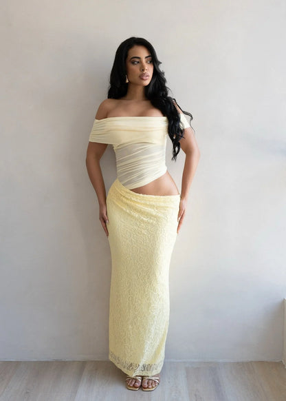 Golden Illusion Off-Shoulder Maxi Dress - Butter
