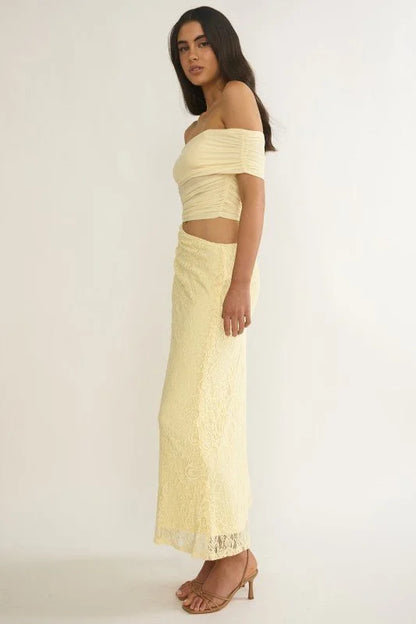 Golden Illusion Off-Shoulder Maxi Dress - Butter