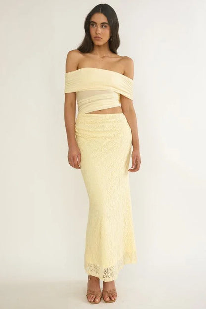 Golden Illusion Off-Shoulder Maxi Dress - Butter