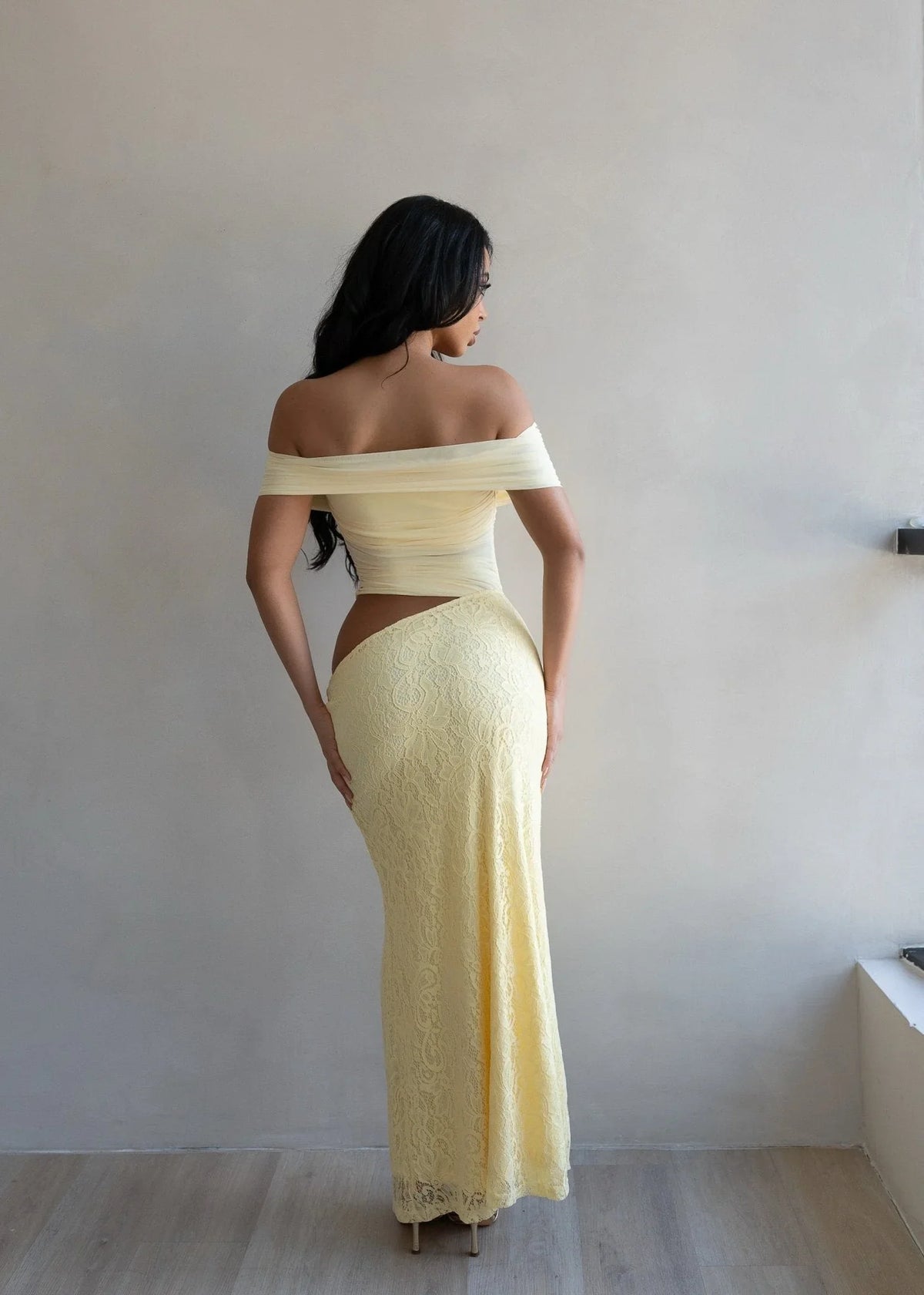 Golden Illusion Off-Shoulder Maxi Dress - Butter