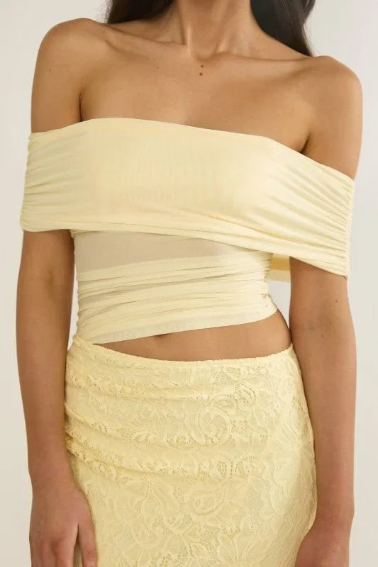 Golden Illusion Off-Shoulder Maxi Dress - Butter