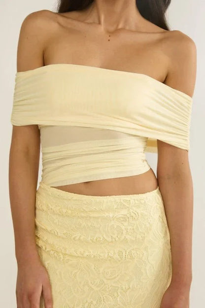 Golden Illusion Off-Shoulder Maxi Dress - Butter