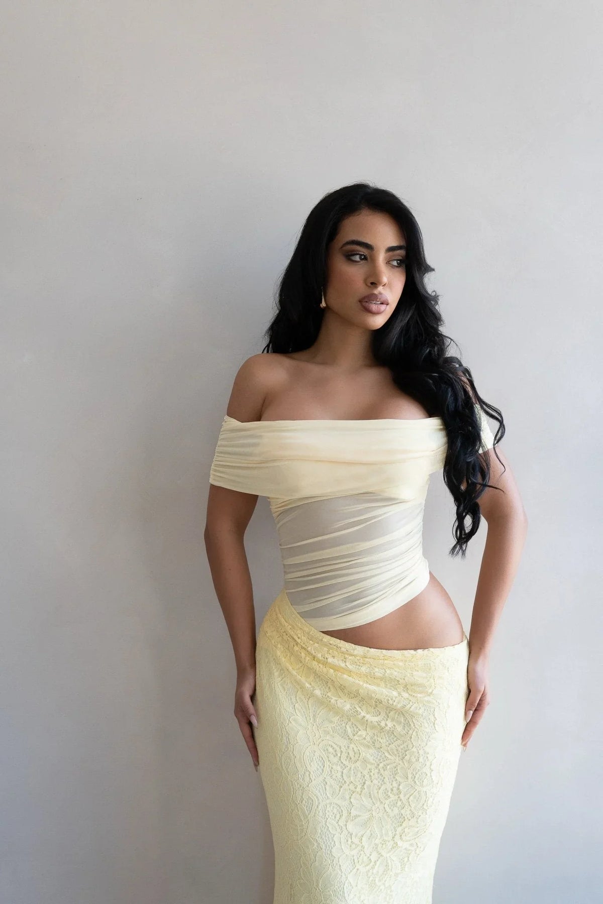 Golden Illusion Off-Shoulder Maxi Dress - Butter