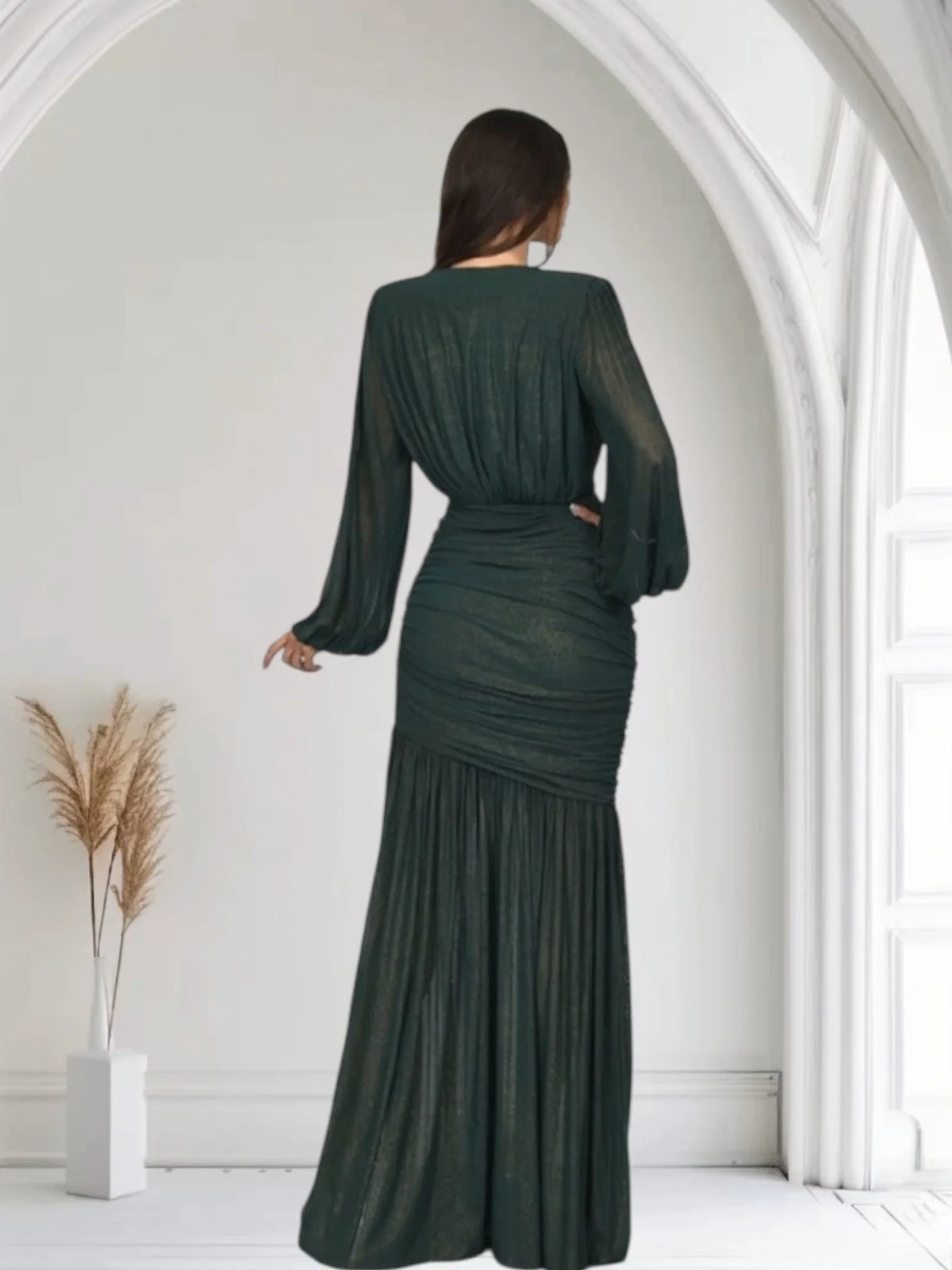 Golden Muse Metallic Foil Maxi Dress - Black