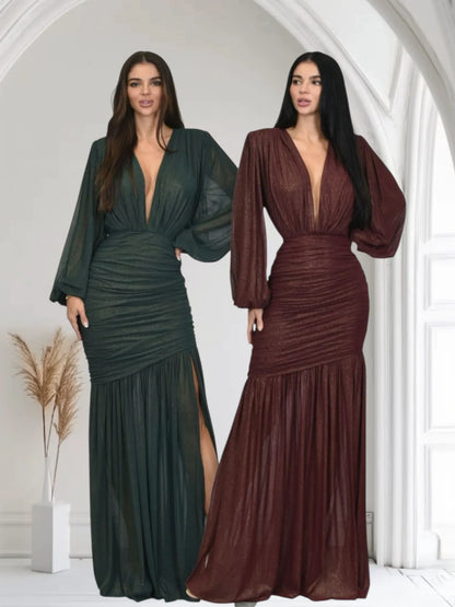 Golden Muse Metallic Foil Maxi Dress - Black